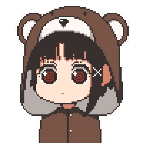 Pixel art of Lain Iwakura in a bear kigurumi
